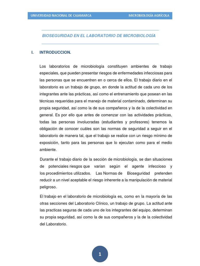 Bioseguridad en El Laboratorio de Microbiología | PDF | Laboratorios ...