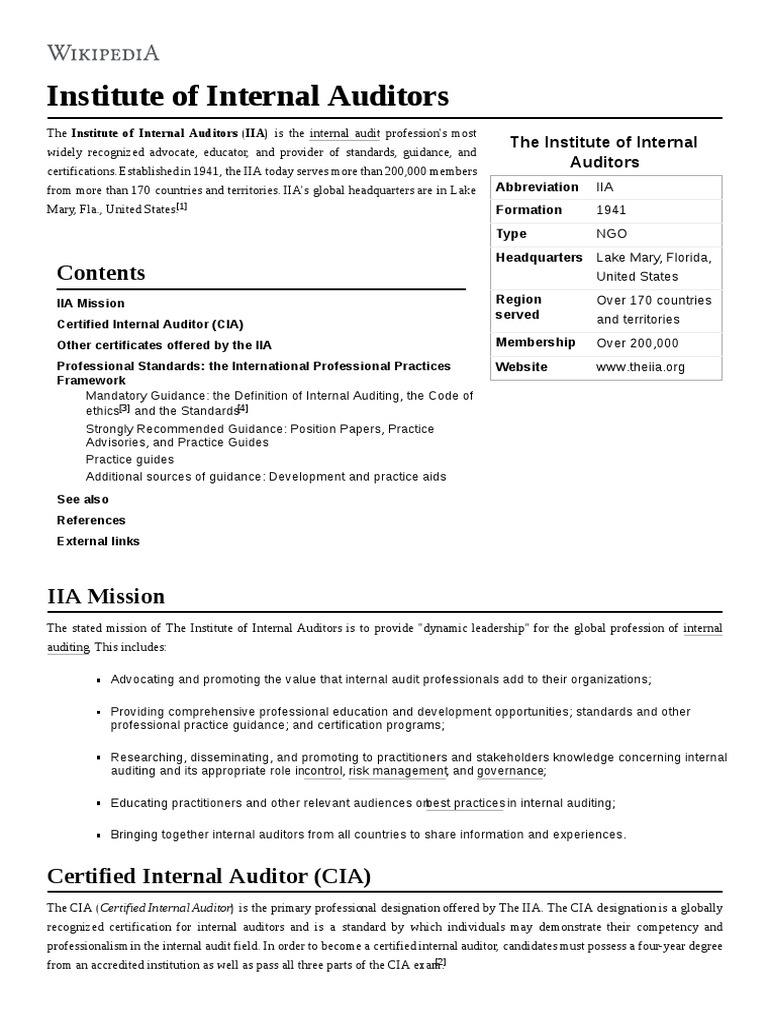 Institute of Internal Auditors | PDF | Internal Audit | Audit