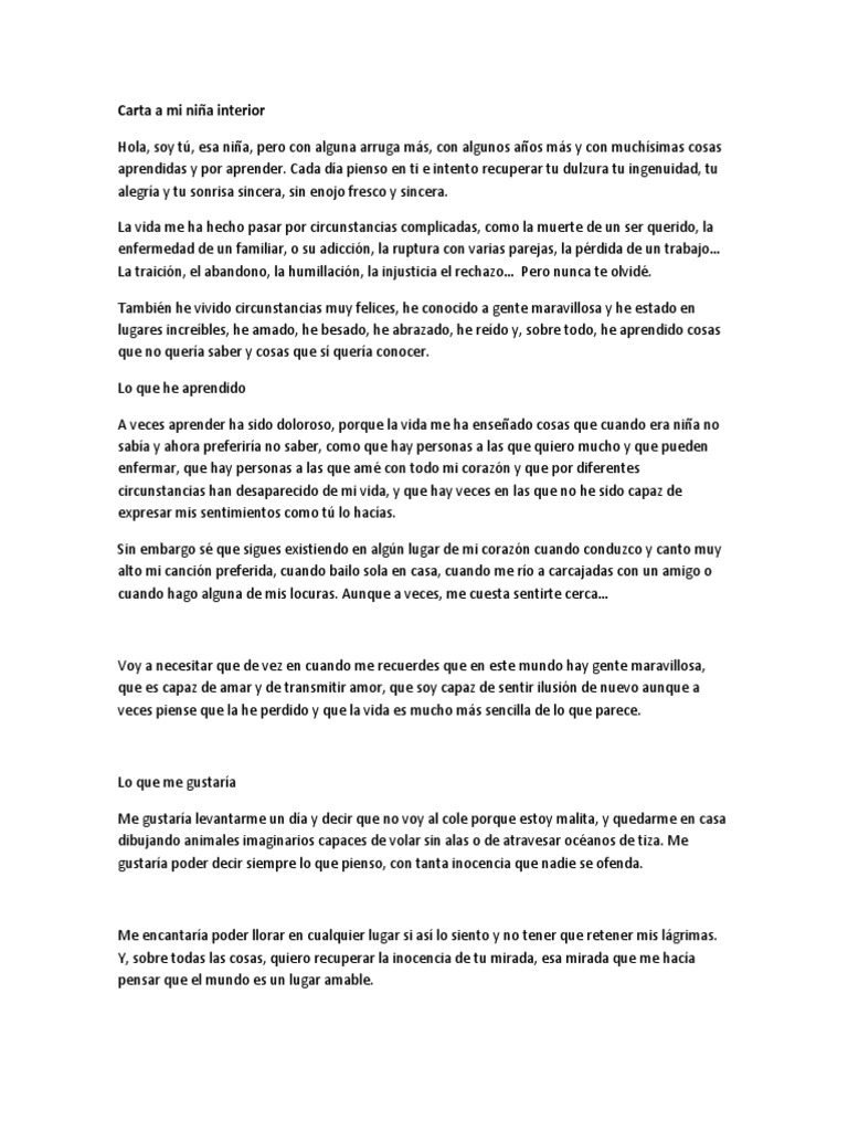 Carta A Mi Niña Interior PDF Sueño Ocio