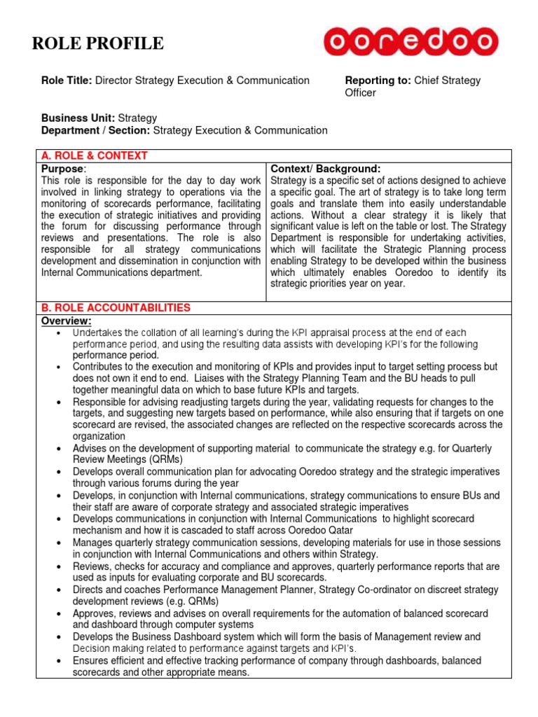 Director of Strategy Execution Role Profile | PDF | Performance ...