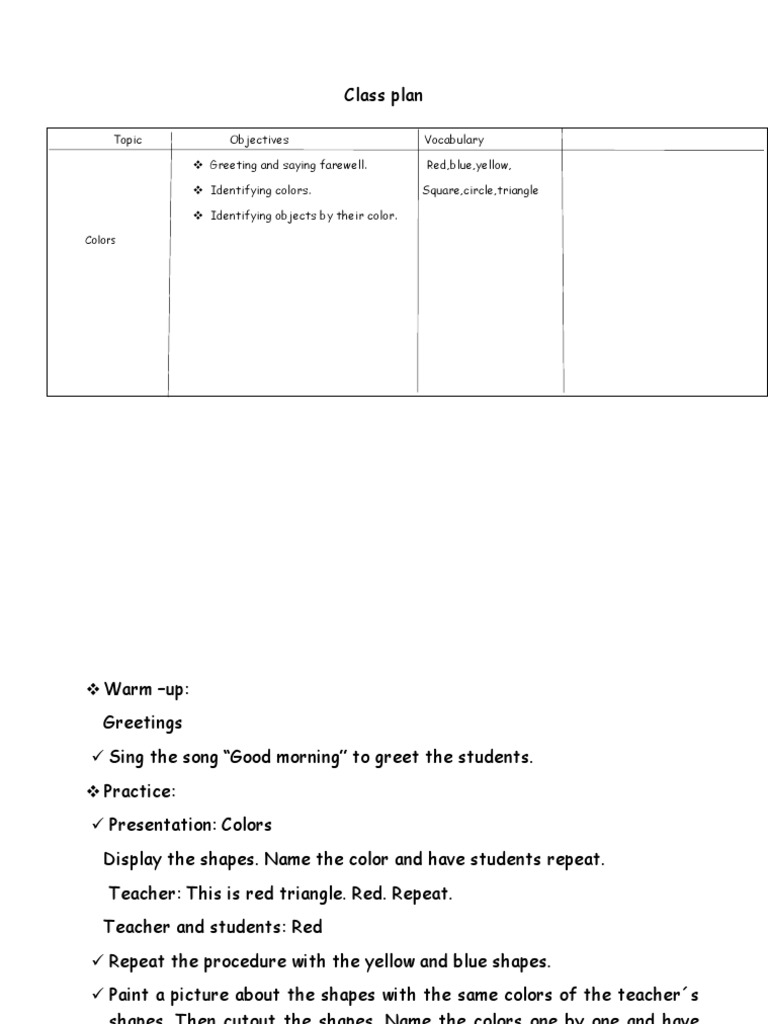 Color Identification Class Plan | PDF | Language Arts & Discipline ...