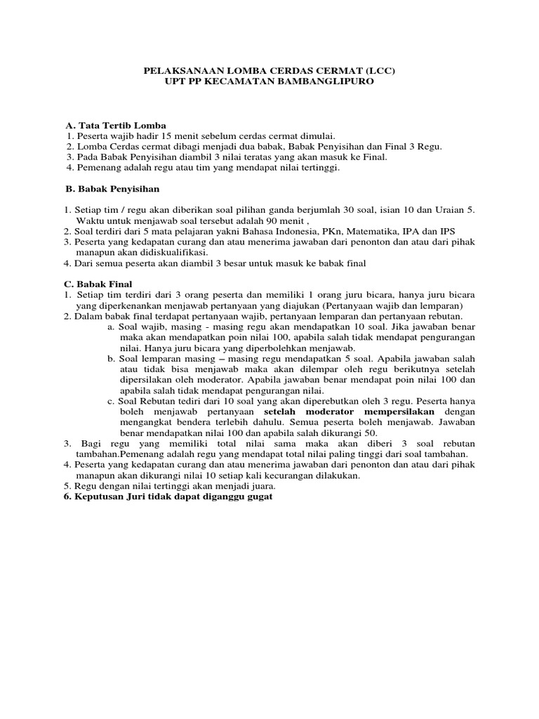 Soal Lomba Cerdas Cermat Lcc Tingkat Sd