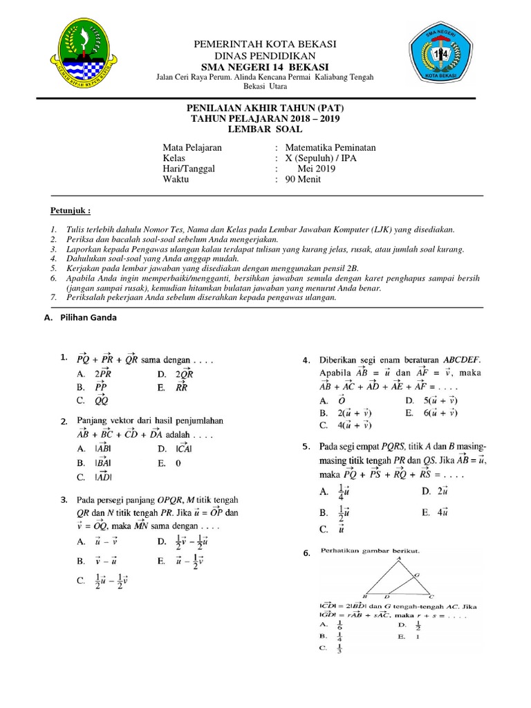 Soal Pat Matematika Minat Semester 2 Vektor