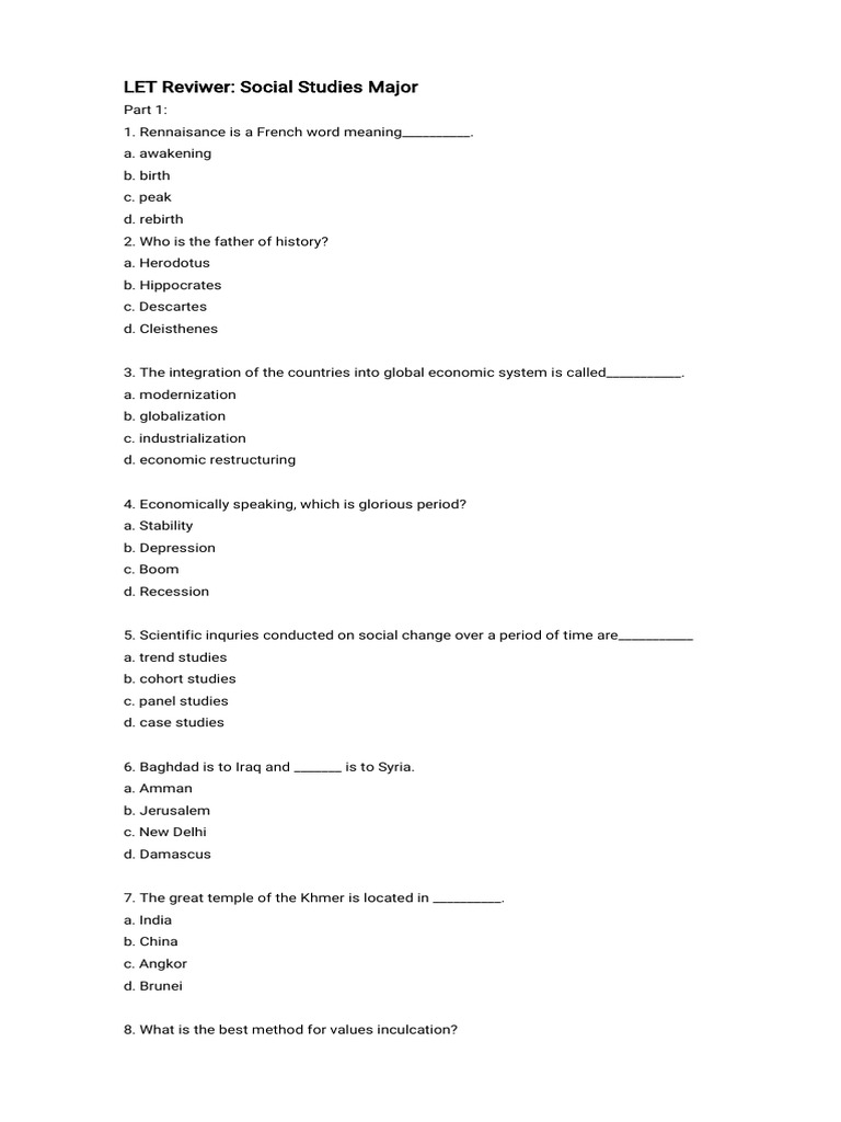 LET Reviwer - Social Studies | PDF