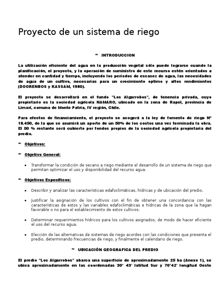 Proyecto de Un Sistema de Riego | PDF | Evapotranspiración | Riego