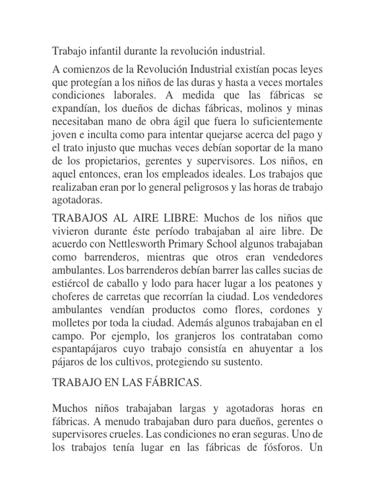 Trabajo infantil en la Revolución Industrial | PDF | Revolución ...