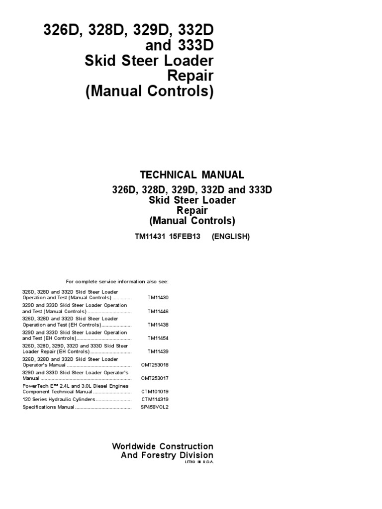 John Deere 326D, 328D, 329D, 332D, 333D Skid Steer Loader Technical ...