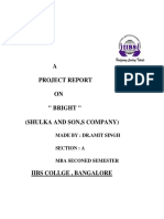 A Project Report ON " Bright " (Shulka and Son, S Company) : Made By: DR - Amit Singh Section: A Mba Seconed Semester