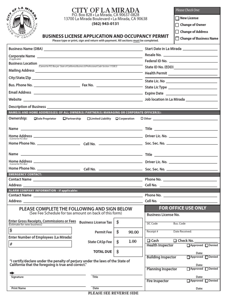 BusinessLicenseApplication La Mirada Download Free PDF License Business