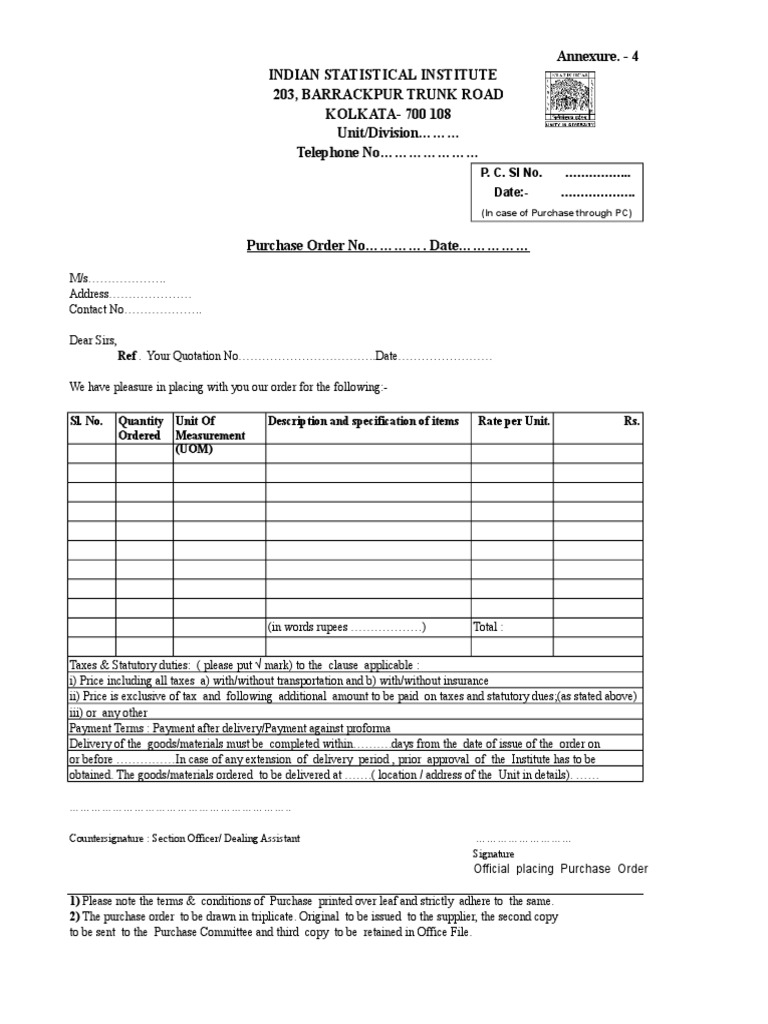 annex-4 format of purchase order | pdf | invoice | payments