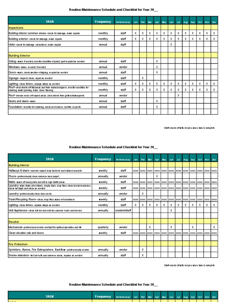 Tab02 Routine Maintenance Schedule and Checklist | Download Free PDF ...