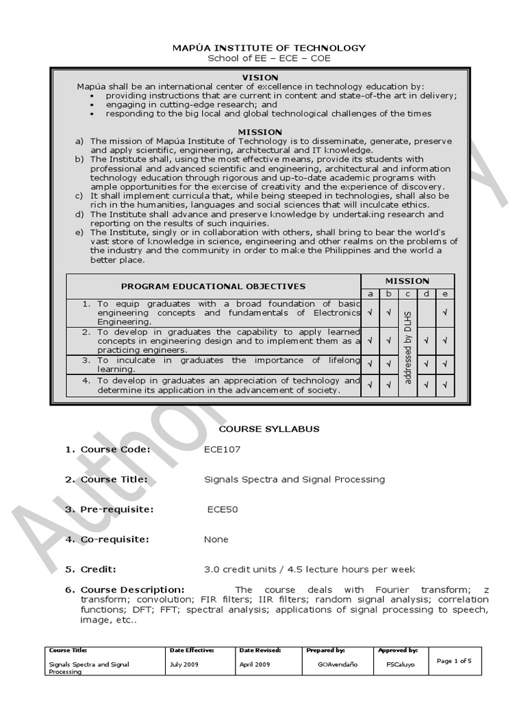 ECE107 Activity Mapua PDF Digital Signal Processing Signal Processing