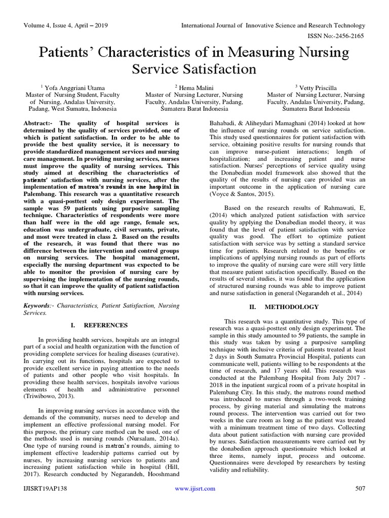 Patient Satisfaction in Nursing Services | PDF | Nursing | Health Care