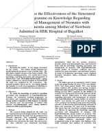 A Study to Assess the Effectiveness of the Structured Teaching Programme on Knowledge Regarding Prevention and Management of Neonates with Hyperbilirubinemia among Mother of Newborn Admitted in HSK Hospital of Bagalkot