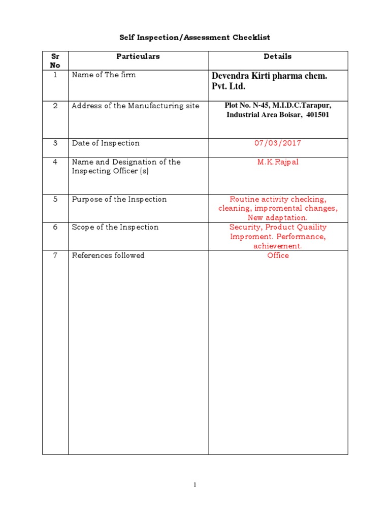 Pharma Manufacturing Self-Assessment Checklist | PDF | Packaging And ...