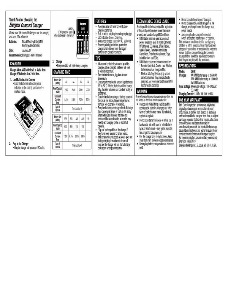 Energizer CHCCUK Charger Manual PDF PDF