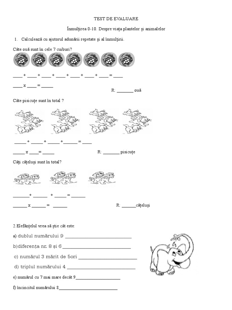 Test de Evaluare Mem - Animale.caracteristici Comune | PDF