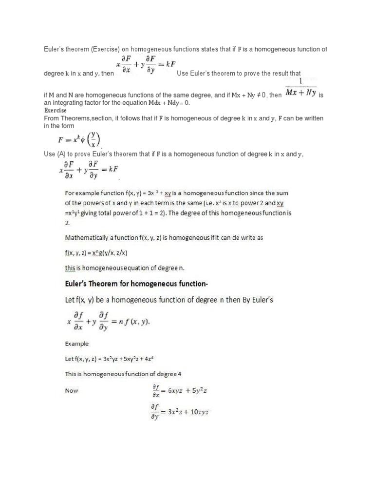 Eulers Theorem of Homogeneous Functions