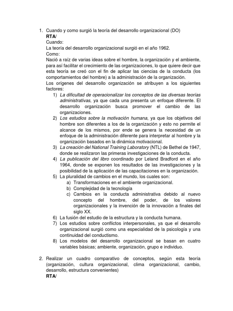 Orígenes de la Teoría del Desarrollo Organizacional | PDF | Desarrollo ...