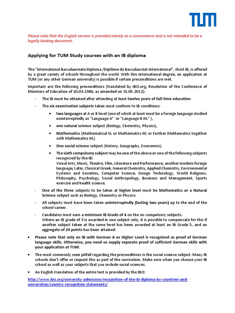 TUM IB Diploma Application Guide | PDF | Academia | Behavior Modification