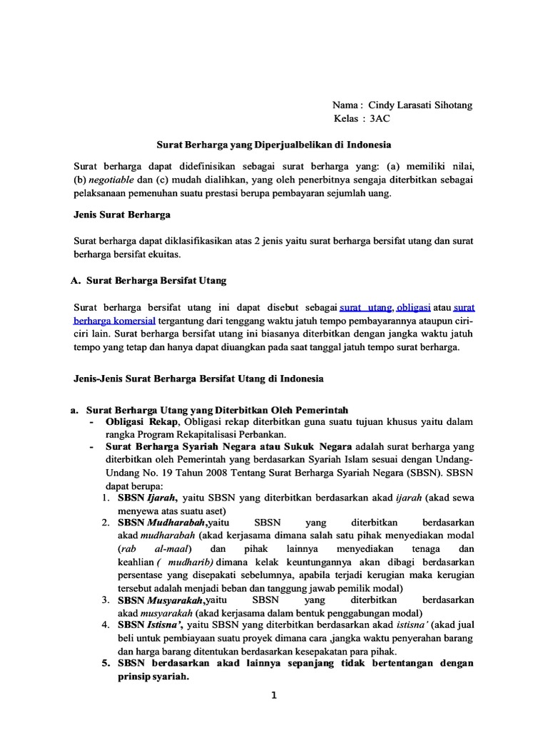 Edocpub Jenis Surat Berharga Yang Diperjualbelikan Di Indo