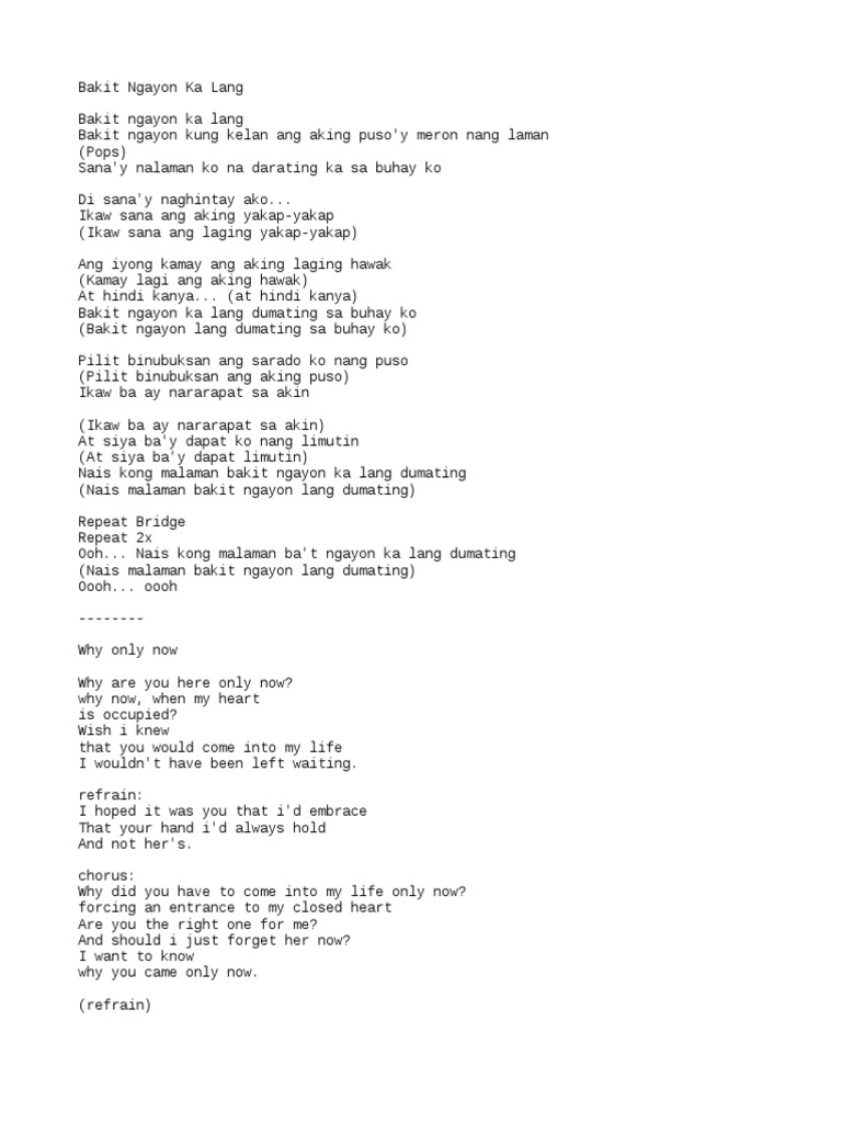 Bakit Ngayon Ka Lang Lyrics Pdf