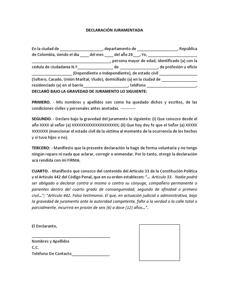Declaraci n juramentada