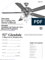 Glendale 52 Ceiling Fan Owner's Manual: Glendale Ventilador de Techo de 1,32 Manual Del Propietario