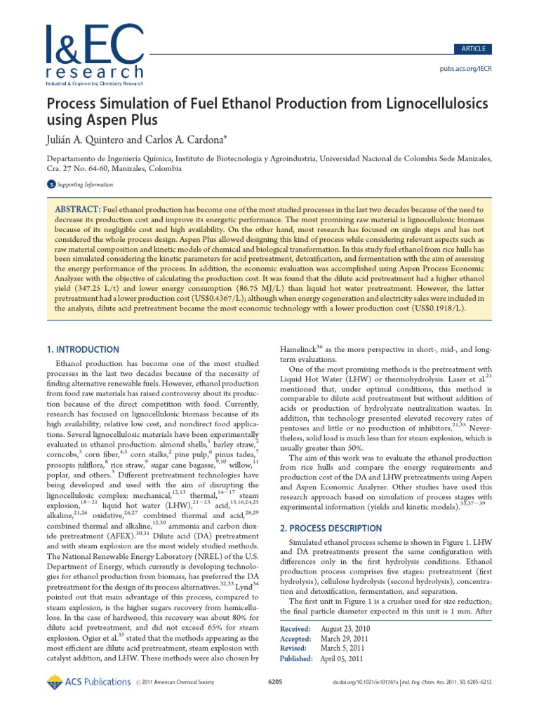 Fuel Ethanol from Lignocellulosics Simulation | PDF | Sugarcane | Ethanol