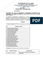 Acta de Promoción y Reprobación 2018 Grado Sexto