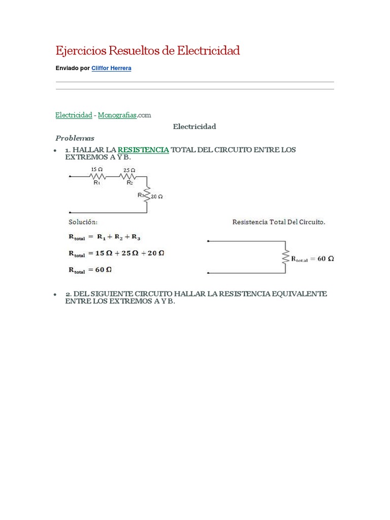 Ejercicios Resueltos de Electricidad | PDF | Resistencia Eléctrica y ...