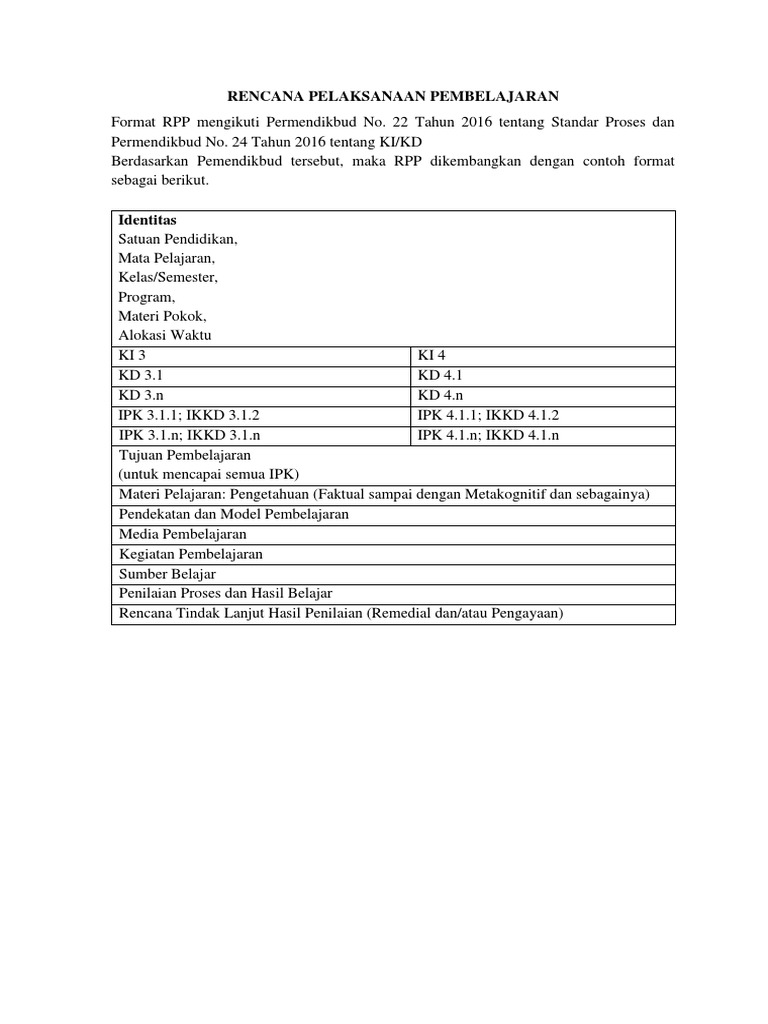 Contoh Rpp Permendikbud No 22 Tahun 2016 Pdf Berbagai Contoh