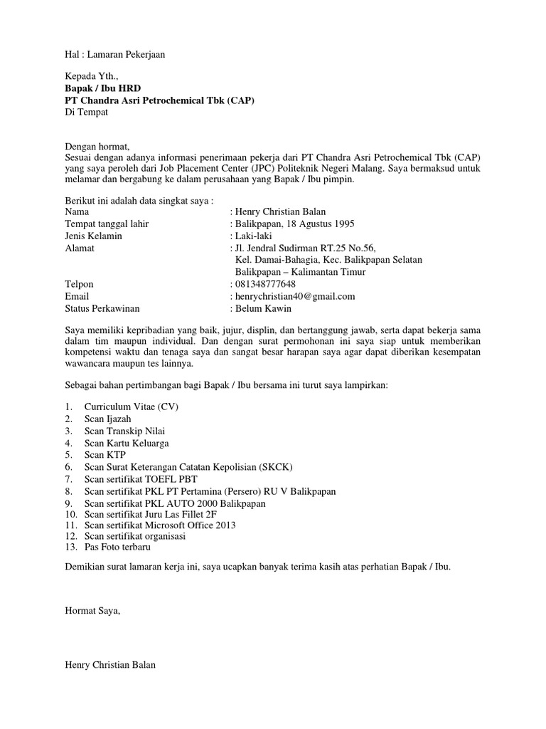 1 Surat Lamaran