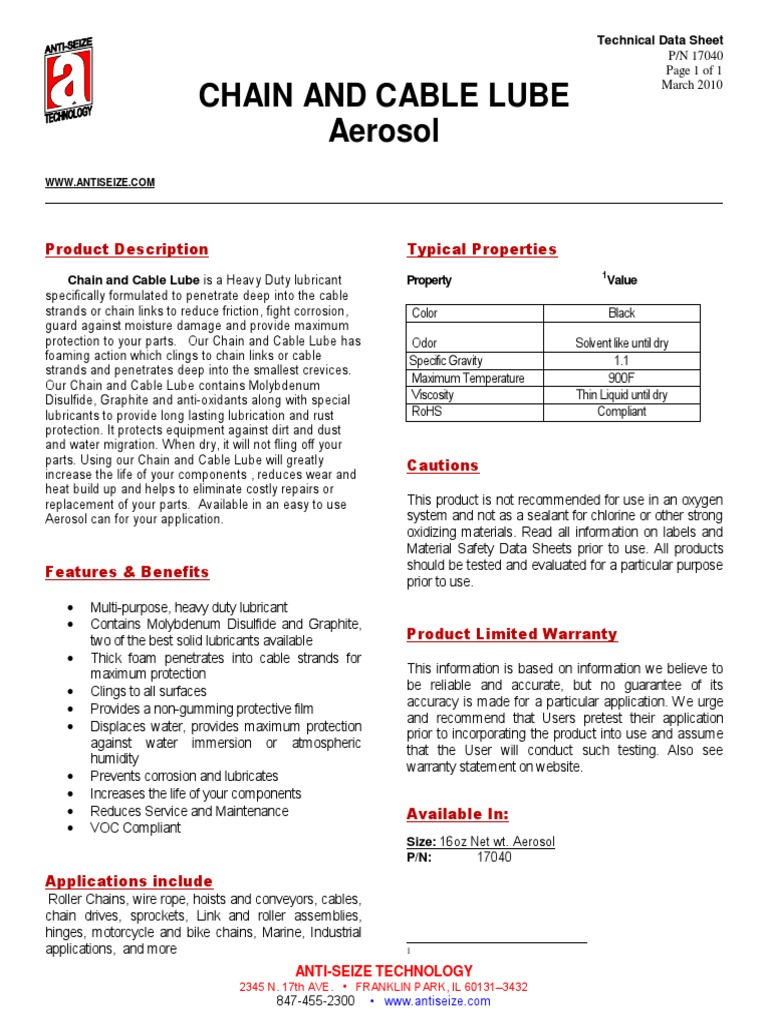 Chain and Cable Lube Tds PDF Lubricant Materials