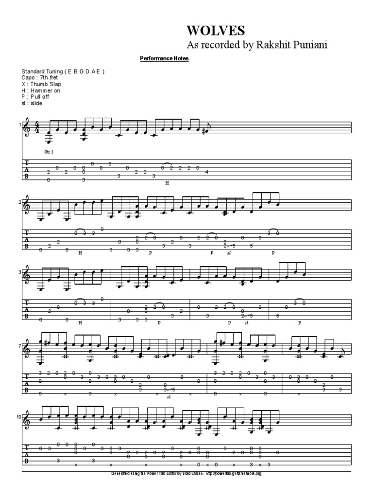 Wolves: Performance Notes Standardtuning (Ebgdae) Capo: 7Th Fret X ...