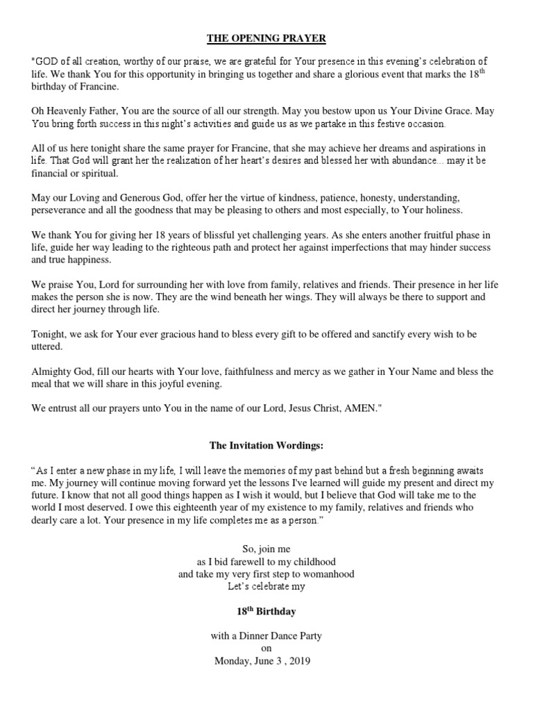 18th Birthday Debut Program Sample | PDF | Grace In Christianity