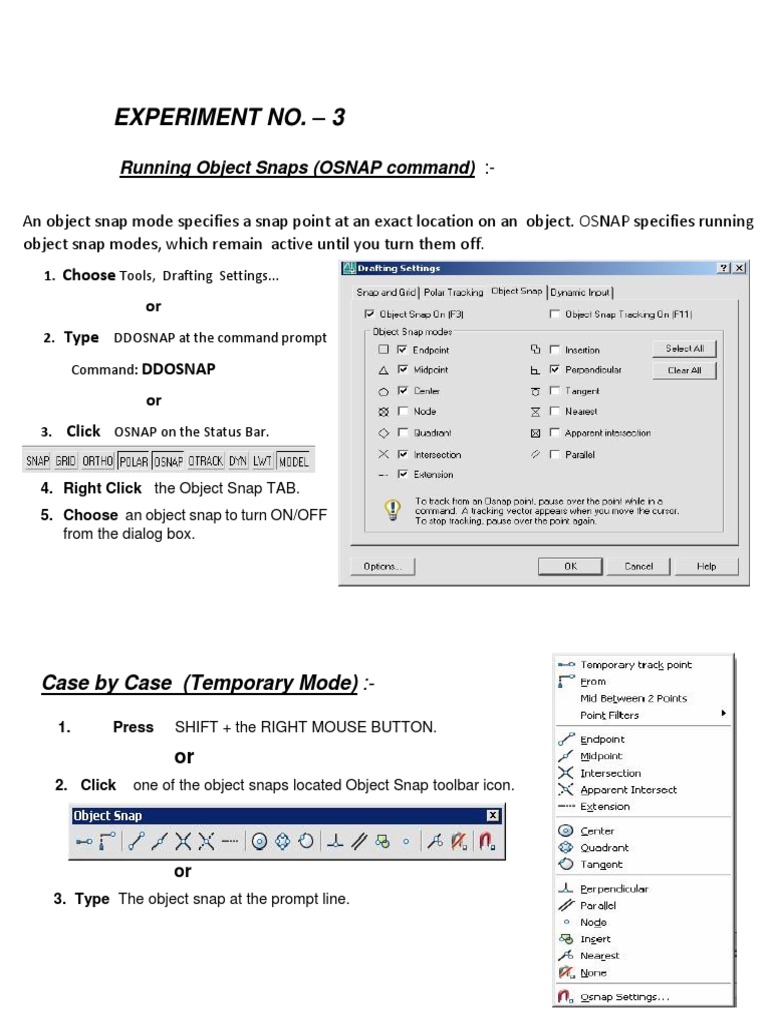 Experiment No. - 3: Running Object Snaps (OSNAP Command) | PDF | Array ...