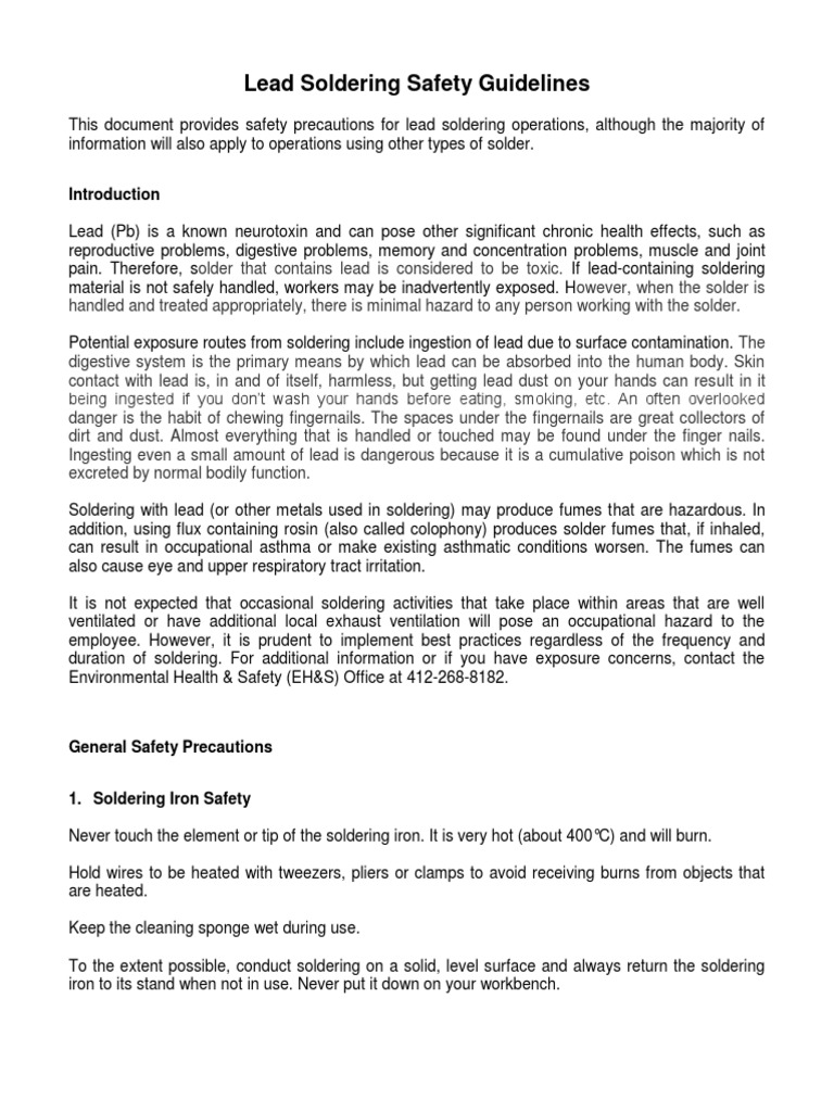 Lead Soldering Safety Guidelines PDF Soldering Lead