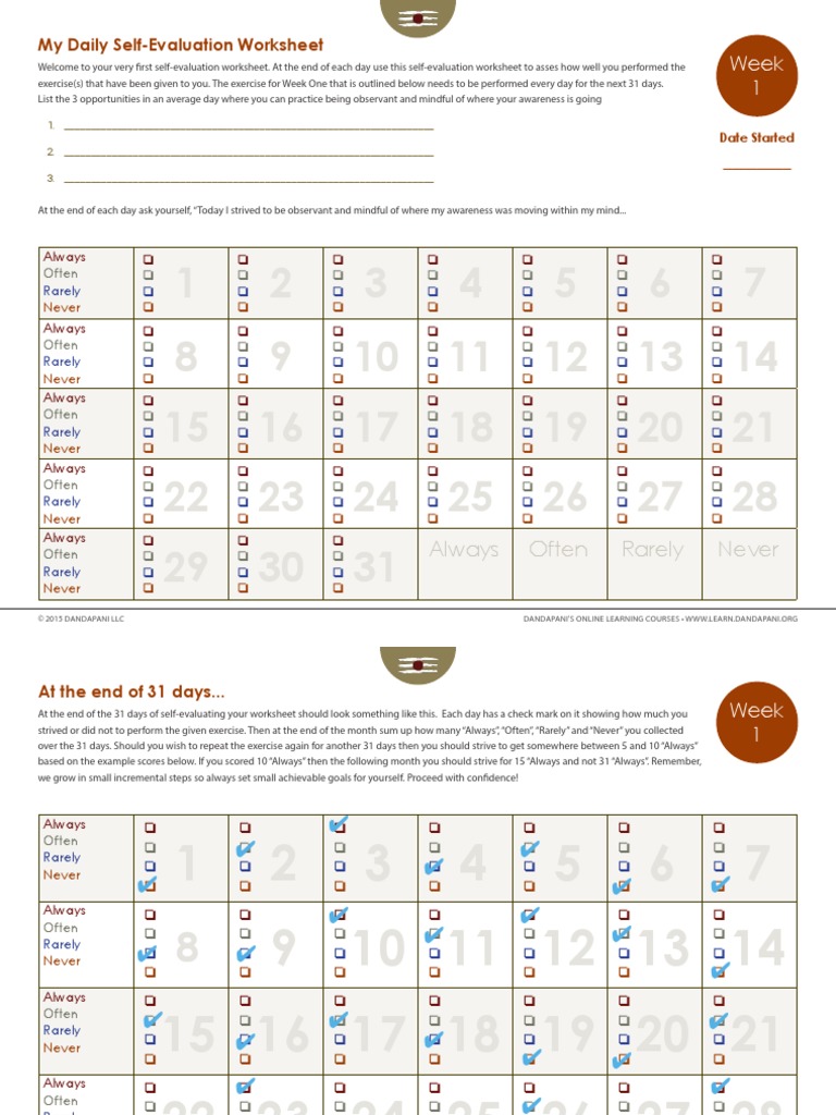 Week 1 Self Evaluation Worksheet | PDF | Psychological Concepts ...