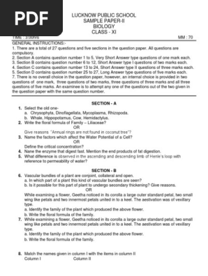 Biology Sample Paper-II