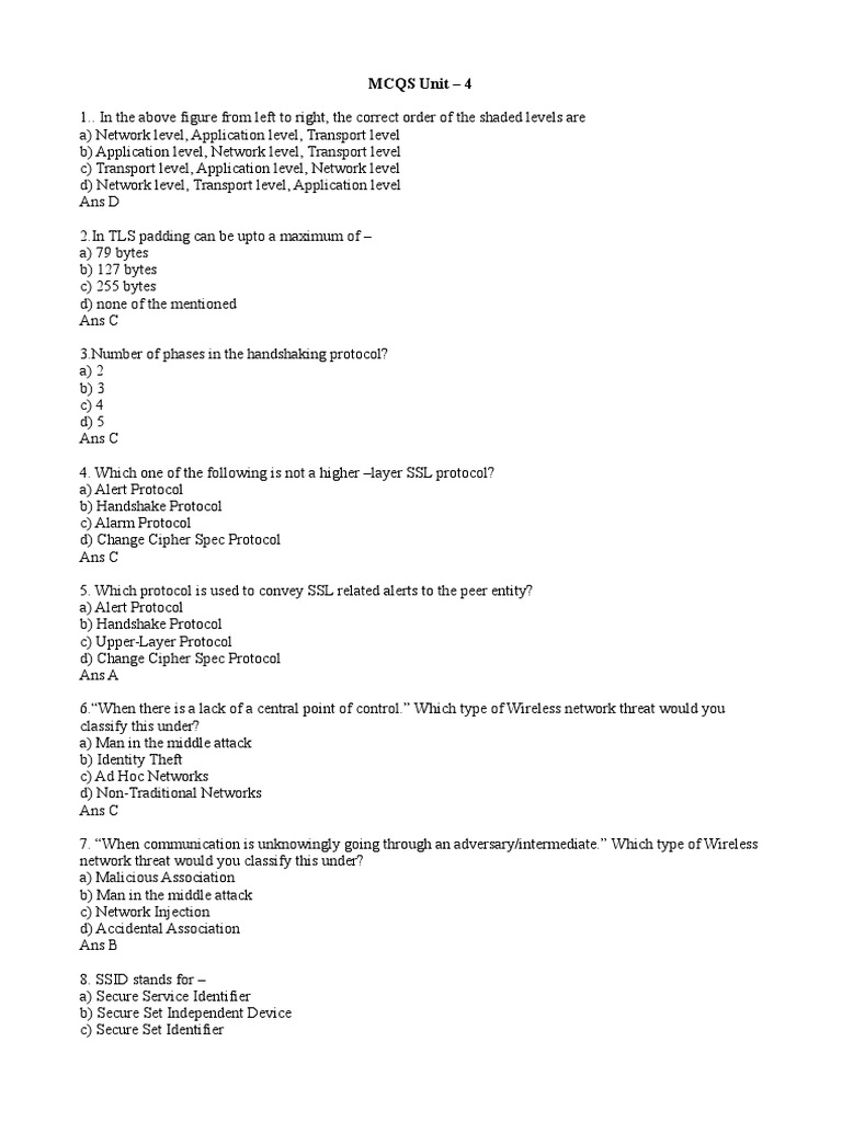 Cns 4 And 5 Unit Mcqs Pdf Transport Layer Security Encryption