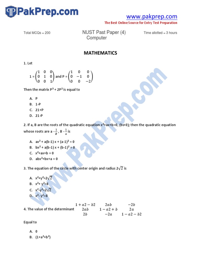 NUST Entry Test Math MCQs | PDF | Orbit | Radioactive Decay