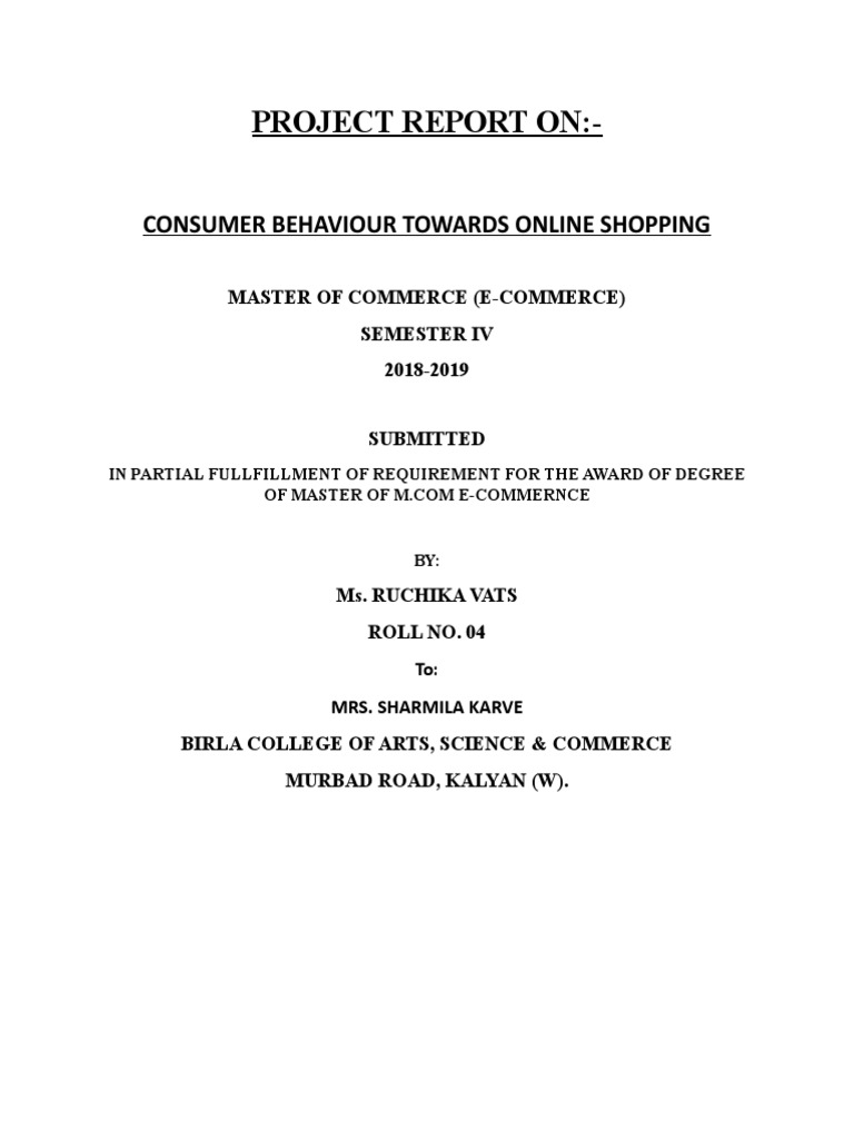 Project Report On:-: Consumer Behaviour Towards Online Shopping | PDF