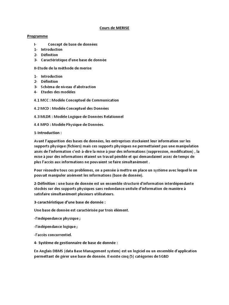Cours sur la méthode Merise et bases de données | PDF | Bases de ...