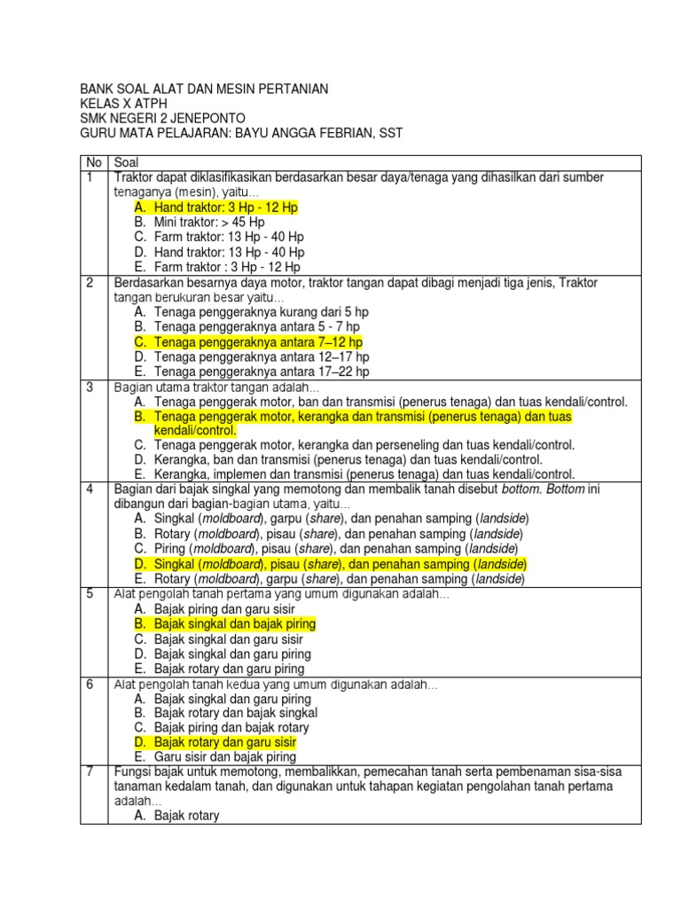 Soal Pilihan Ganda Dan Jawaban Alat Ukur Soal Perhitungan