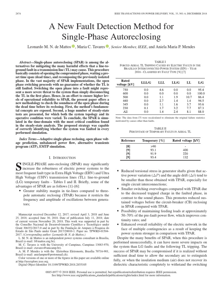 A New Fault Detection Method For Single-Phase Autoreclosing | PDF ...