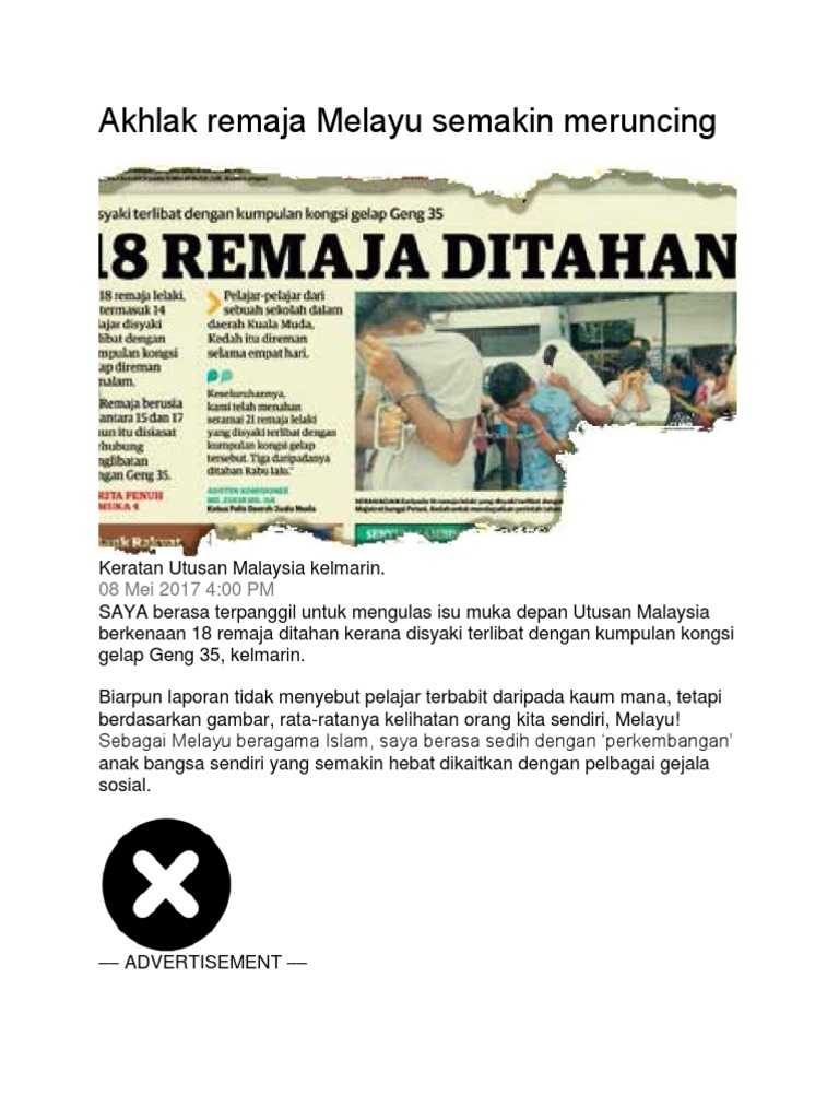 Akhlak Remaja Melayu Semakin Meruncing Pdf