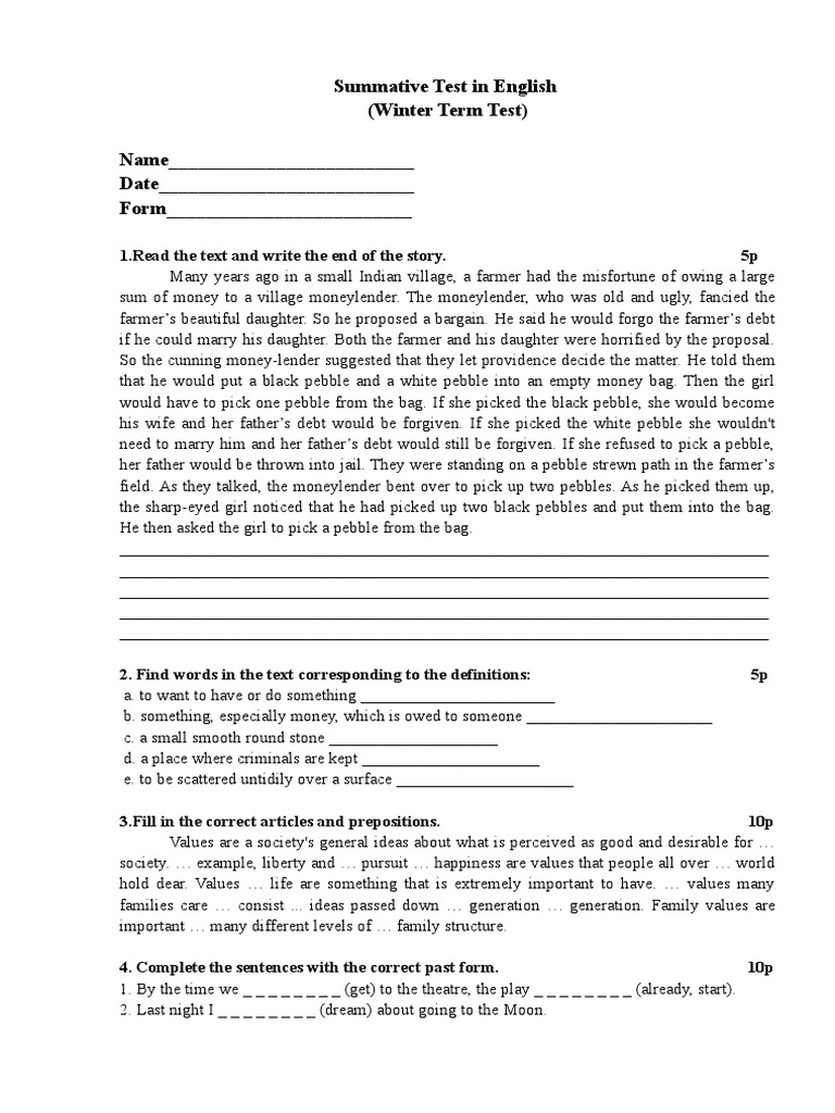 English Winter Term Summative Test | PDF | Language Arts & Discipline ...