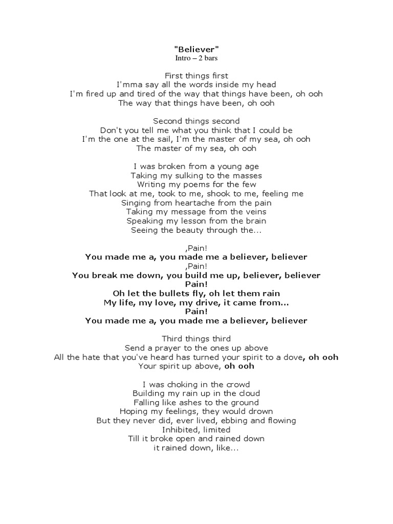 Believer Lyrics | PDF | Leisure