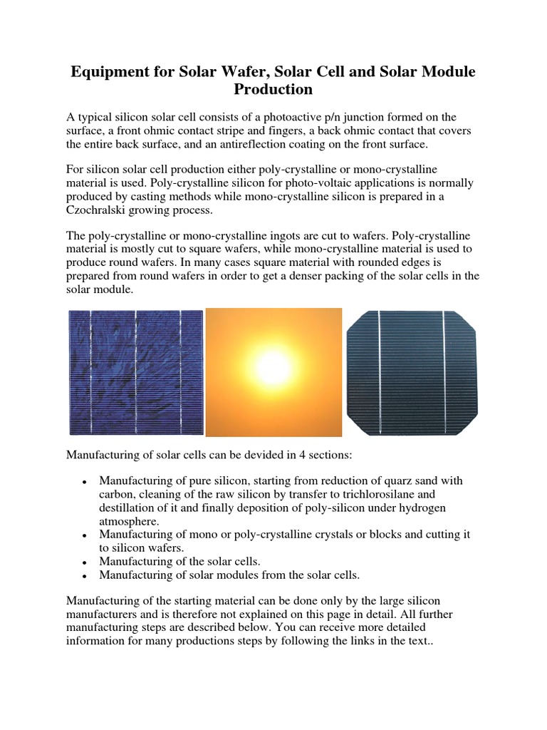 Equipment For Solar Wafer | PDF | Solar Cell | Wafer (Electronics)
